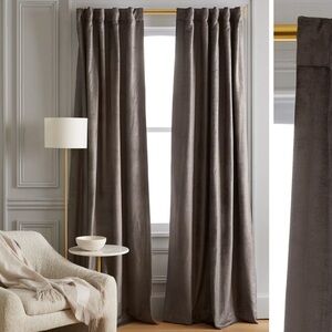 NWOT QUINCE 48x108 Luster Velvet Room Darkening Curtain Slate 1340